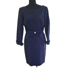 Vintage Spiegel women's rhinestone floral w/ bow formal pencil midi dress, 10